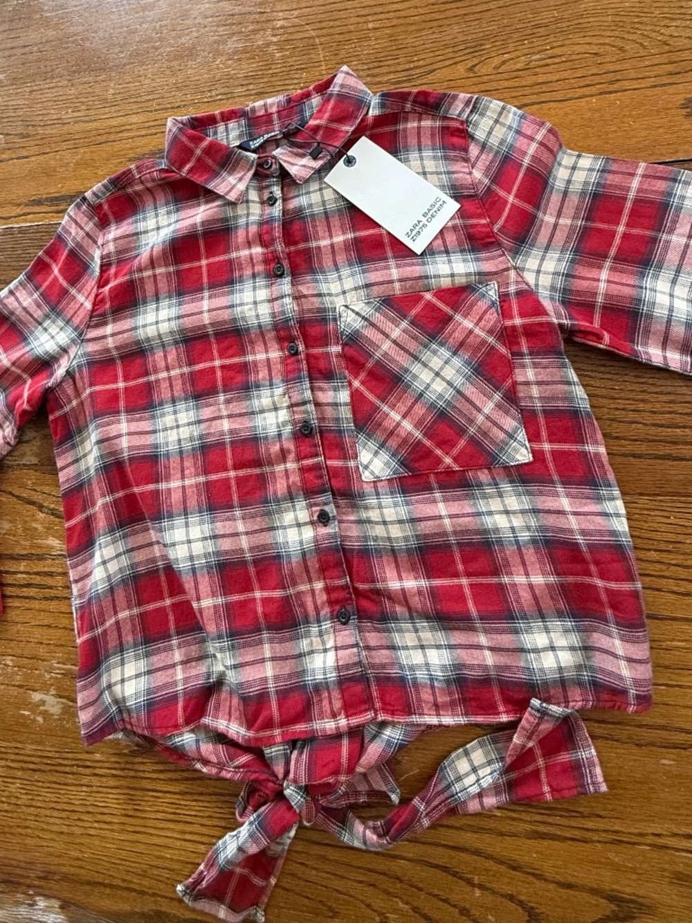 Women’s plaid with embroidered rose and tie on the back